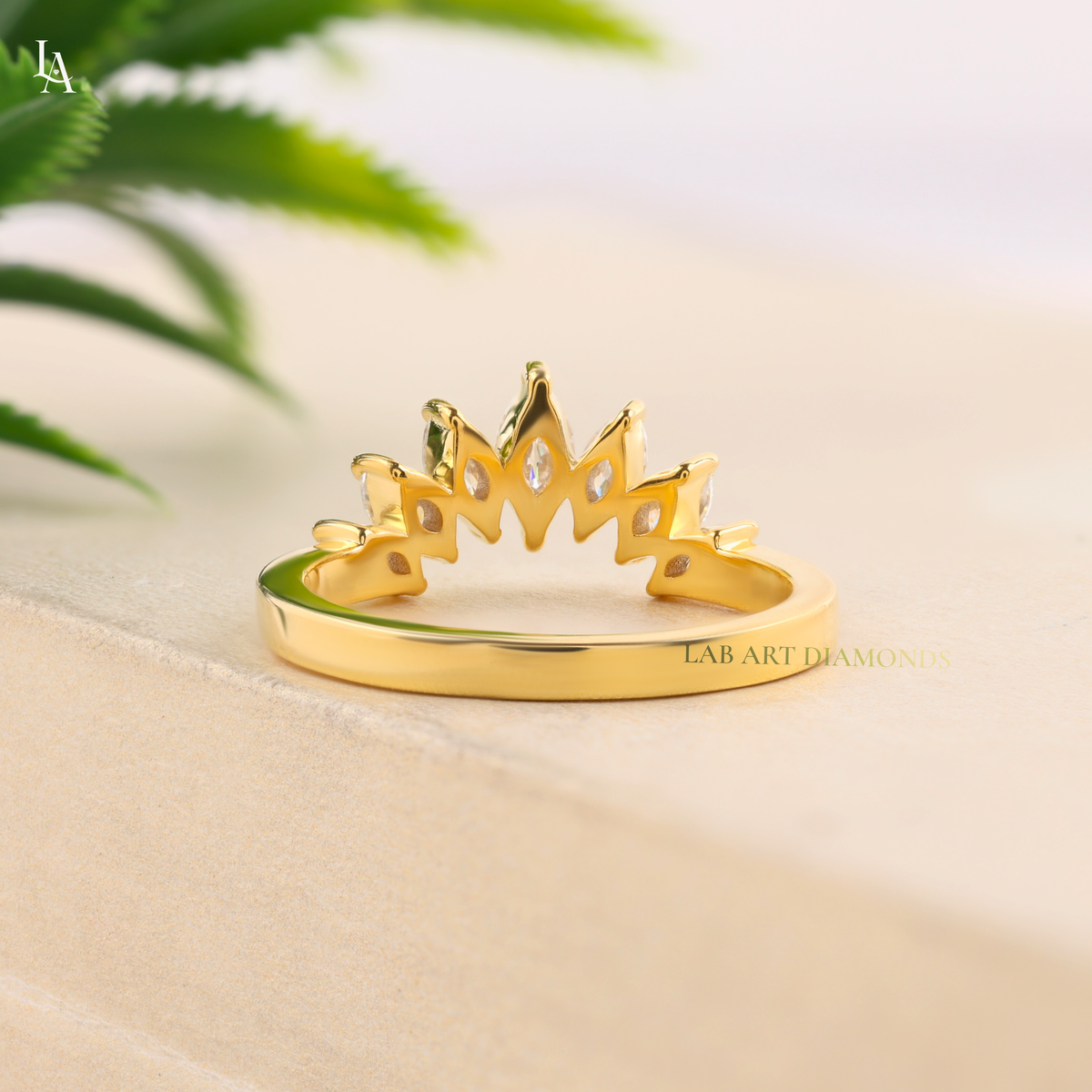 Nature Inspired Marquise Petal Crown Curved Band