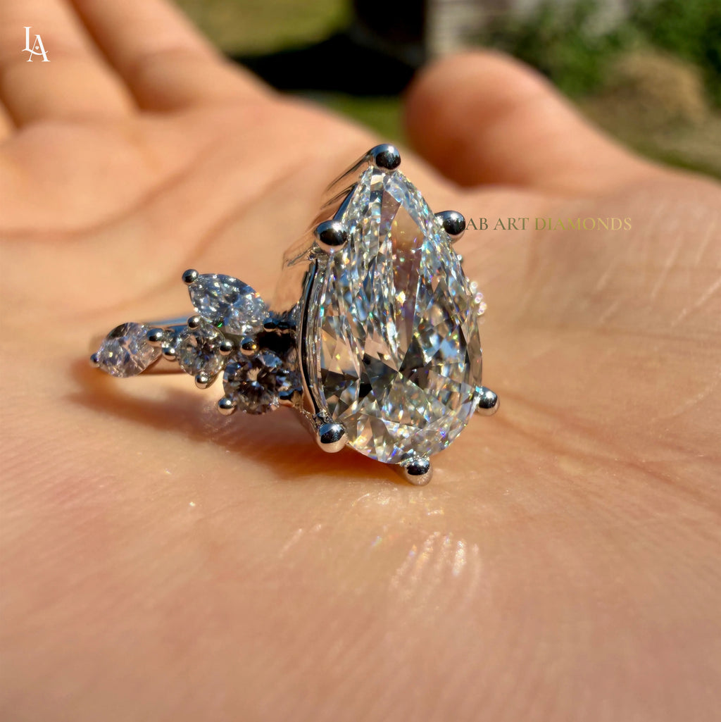 Pear Cut Cluster Engagement Ring