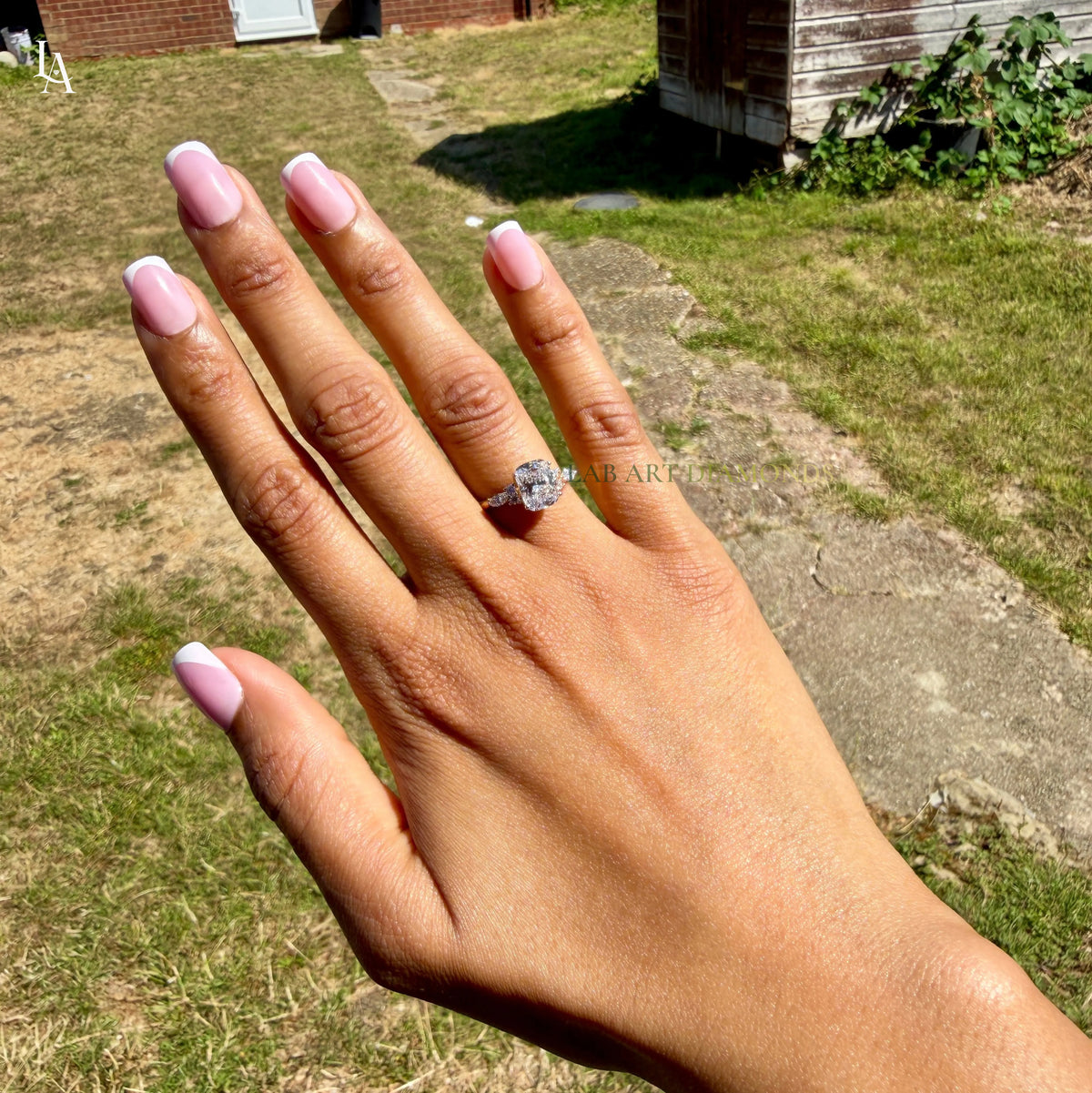 Cushion Cut Cluster Engagement Ring