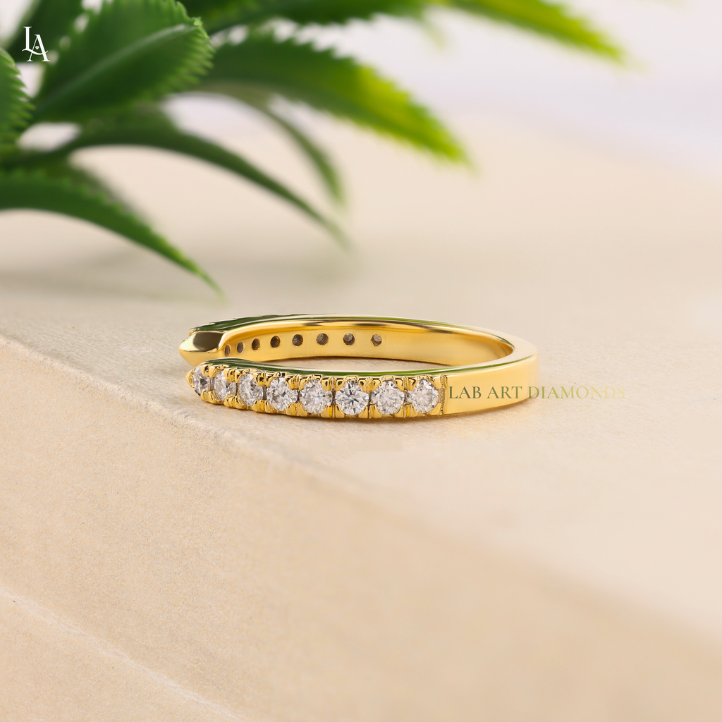 Modern Open Cuff Round Pave Half Eternity Adjustable Band