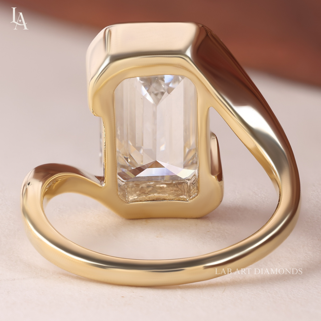 Emerald Cut Bezel Bypass Solitaire Ring