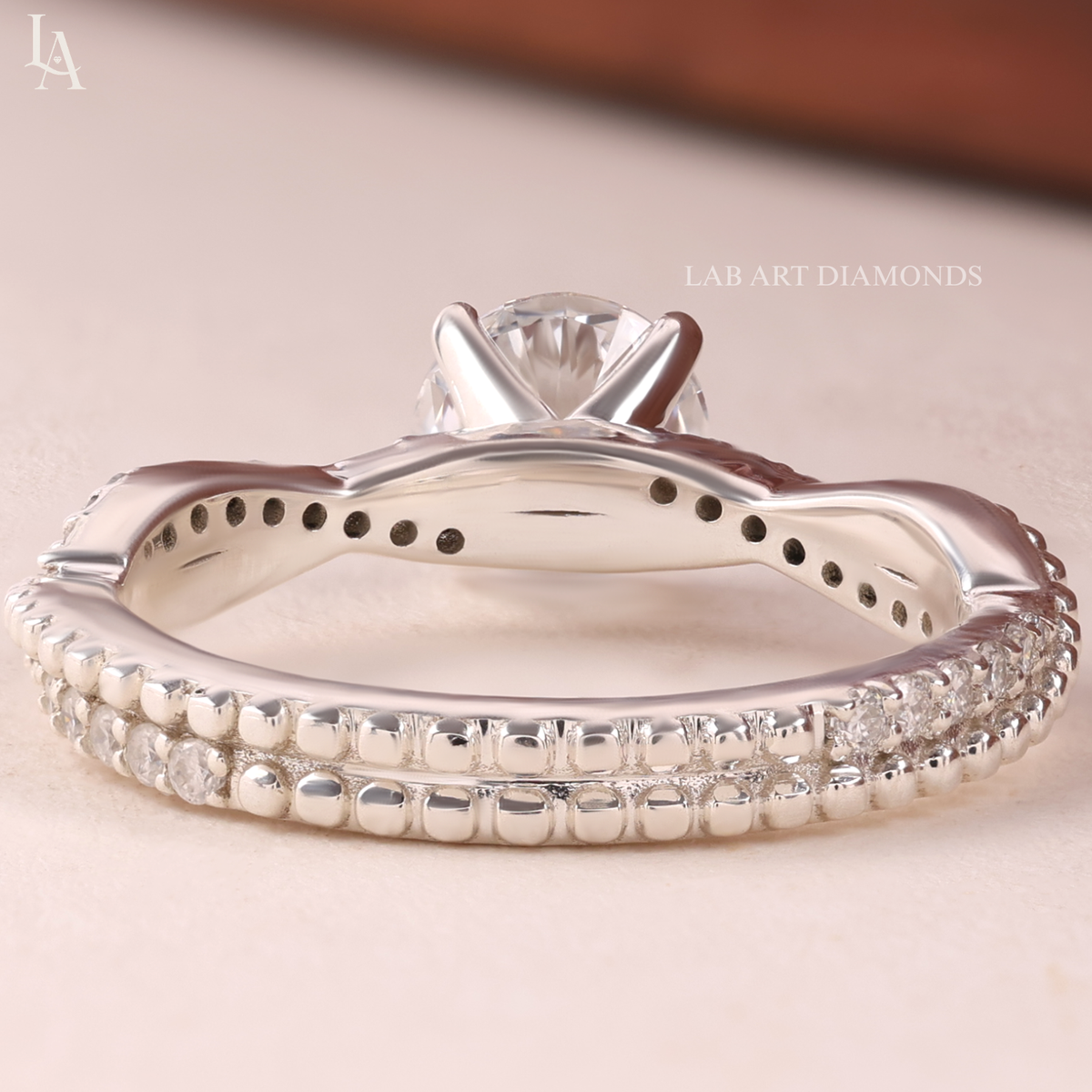 Beaded Twist Milgrain Pave Engagement Ring