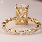 Radiant Cut Hidden Halo Marquise Eternity Engagement Ring