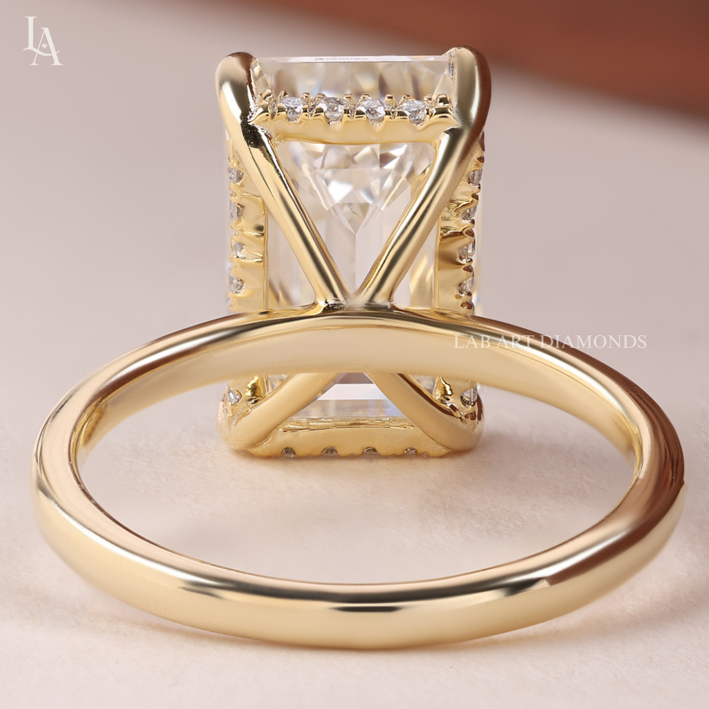 Emerald Cut Hidden Halo Solitaire Engagement Ring