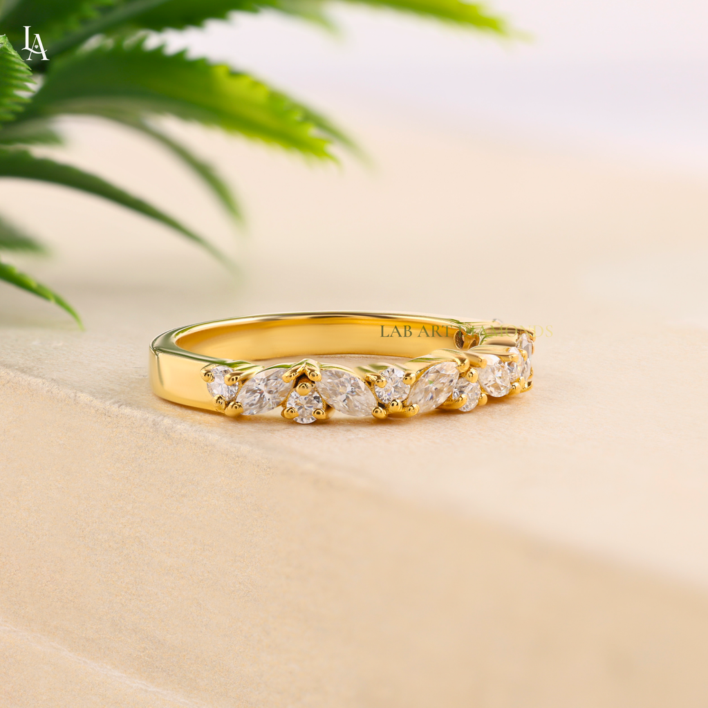 Marquise Cut Cluster Leaf Band