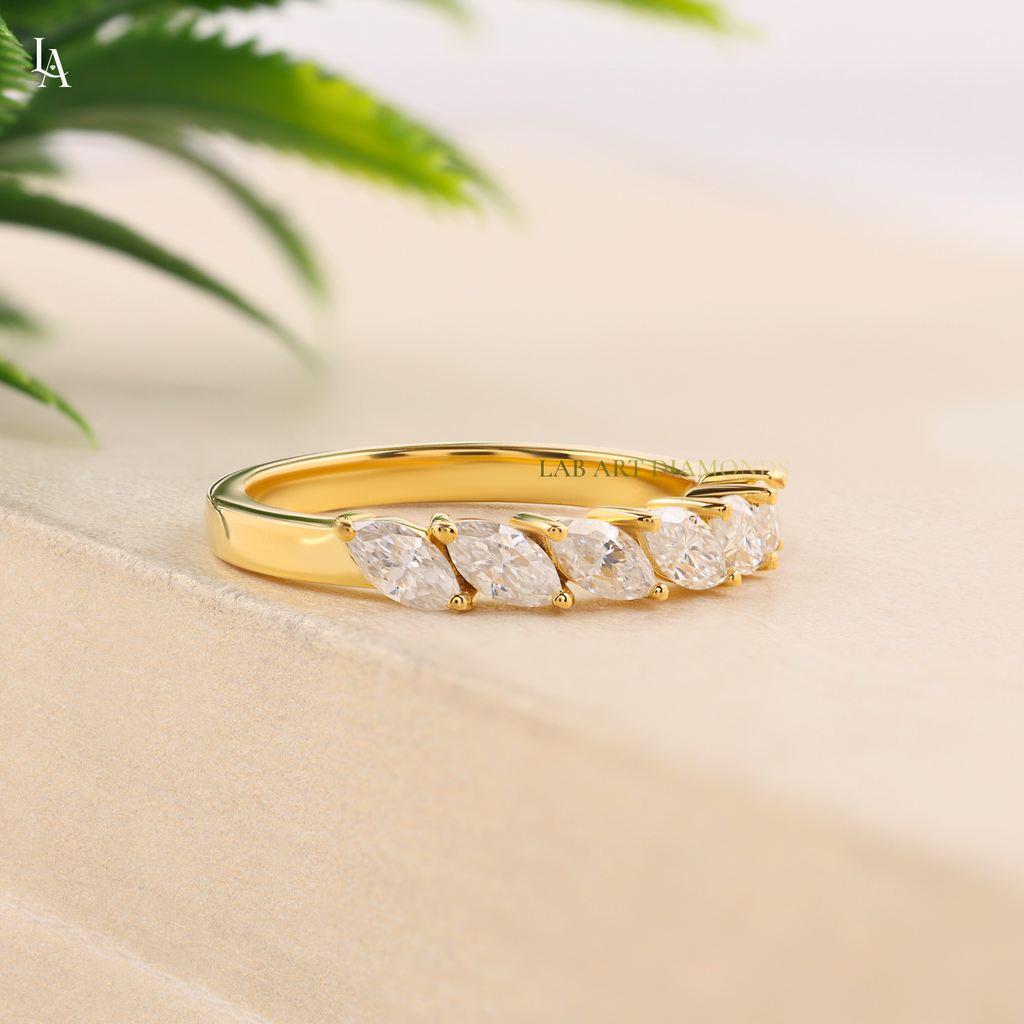 Slanted Leaf Marquise 7 Stone Half Eternity Band