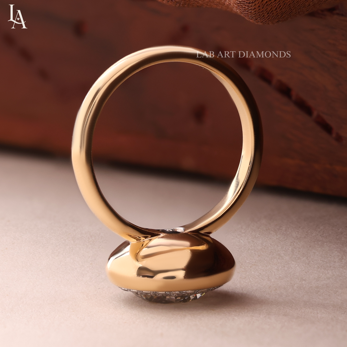 Round Cut Bezel Set Halo Engagement Ring