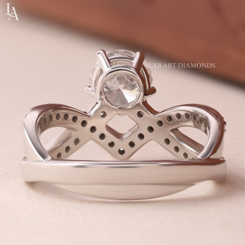 Round Cut Pave Crossover V Band Diamond Ring