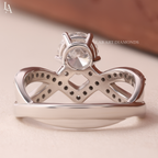Round Cut Pave Crossover V Band Diamond Ring