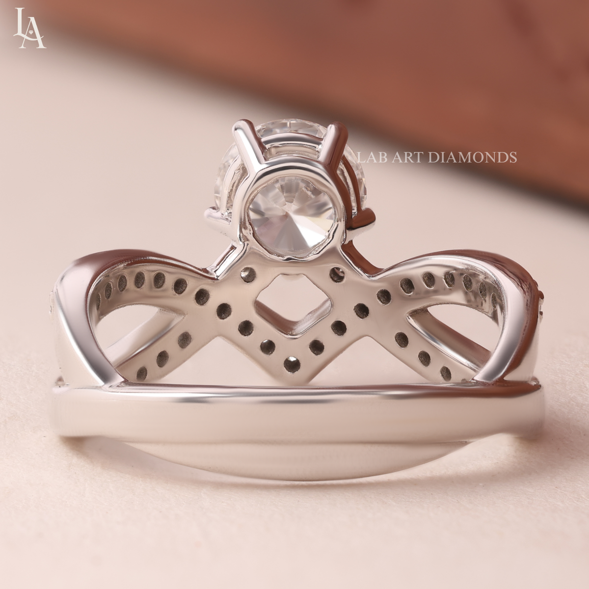 Round Cut Pave Crossover V Band Diamond Ring