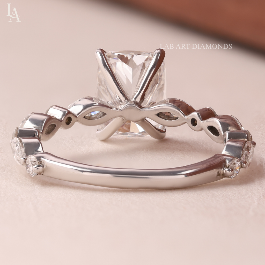 Cushion Cut Marquise Accent Solitaire Engagement Ring