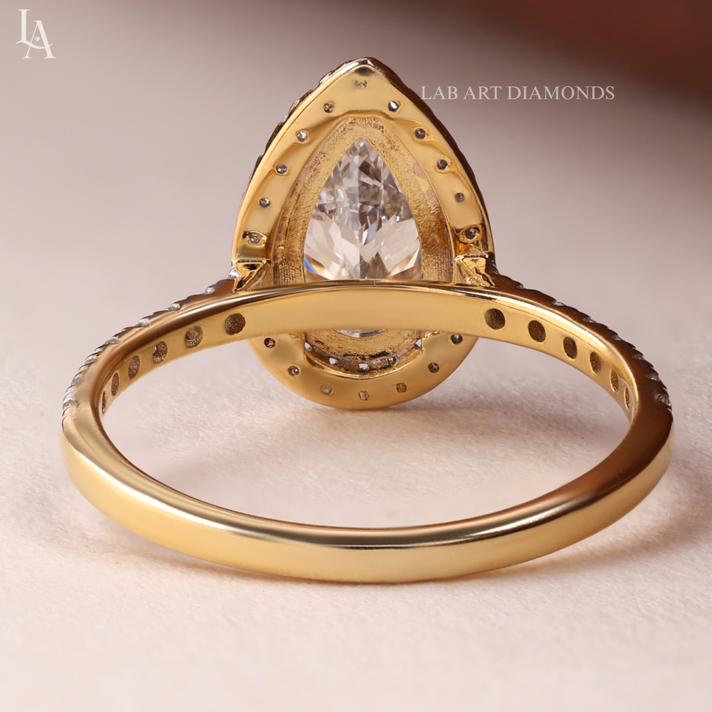 Pear Cut Halo Pave Band Engagement Ring