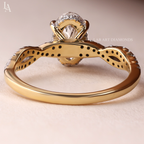 Oval Cut Hidden Halo Twisted Pave Band Engagement Ring