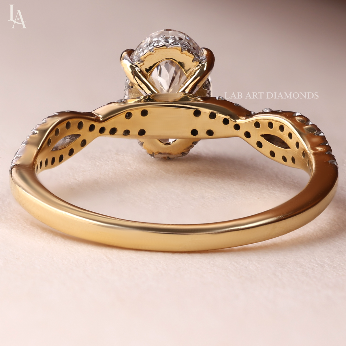 Oval Cut Hidden Halo Twisted Pave Band Engagement Ring