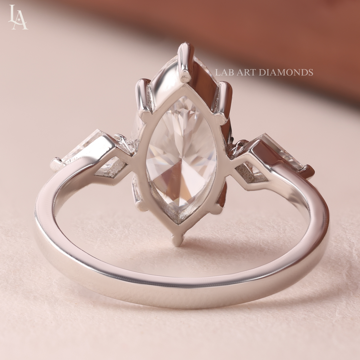 Marquise Cut 3 Stone Kite Side Art Deco Engagement Ring