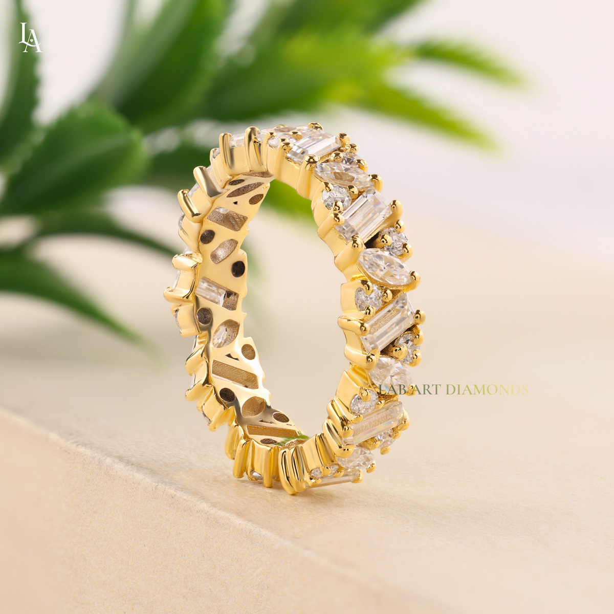 Mixed Cut Baguette Art Deco Wedding Ring