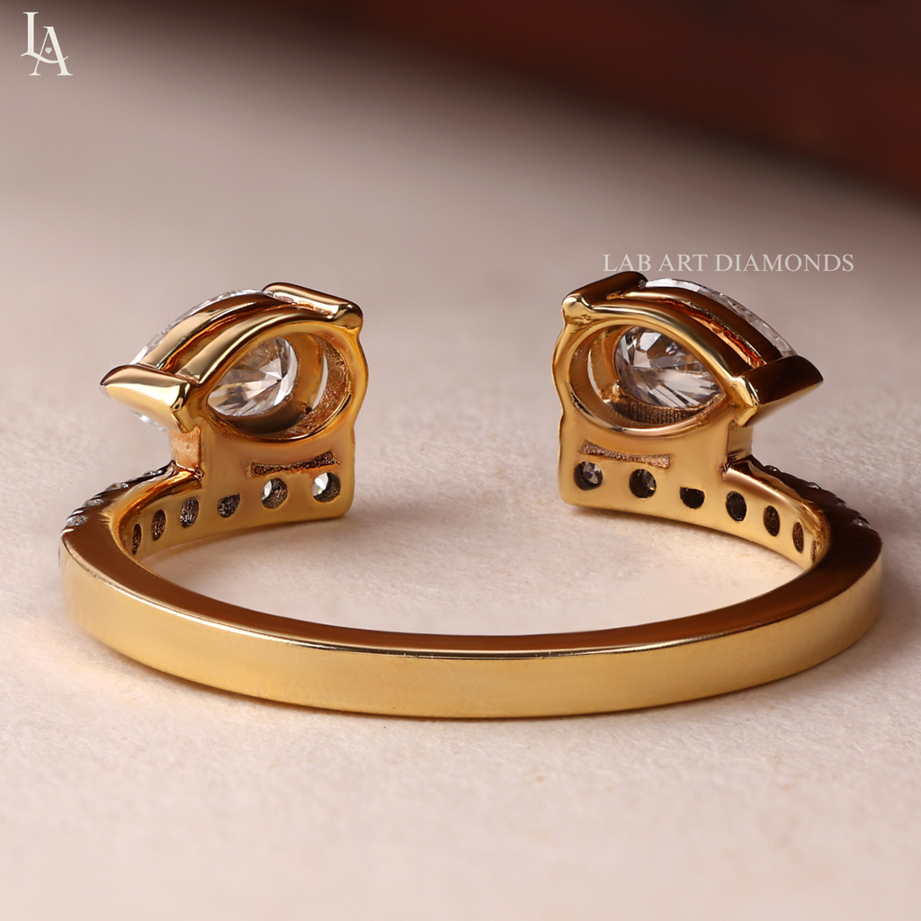 Pear Cut Open Cuff Toi et Moi Two Stone Ring