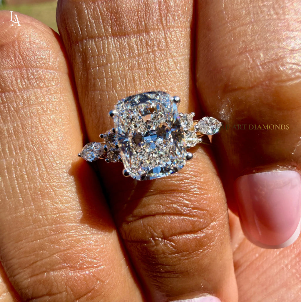 Cushion Cut Cluster Engagement Ring