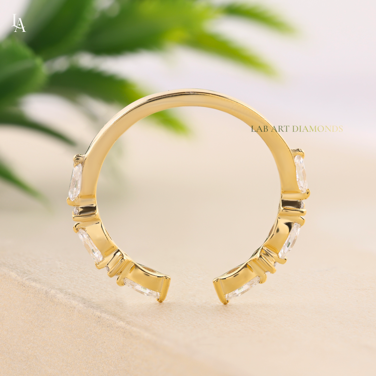 Nature Inspired Marquise Leaf Vine Open Cuff Wedding Band
