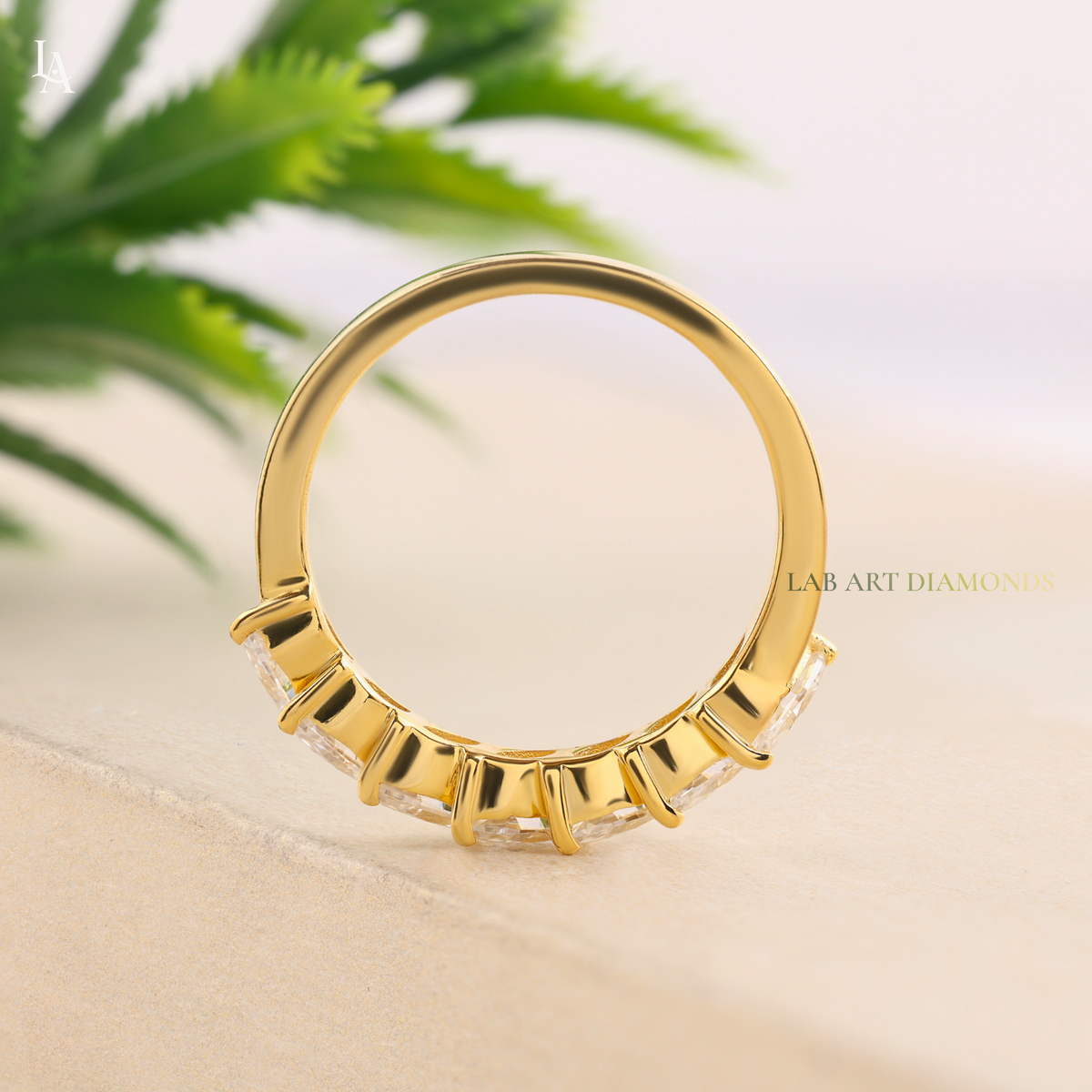 Slanted Leaf Marquise 7 Stone Half Eternity Band