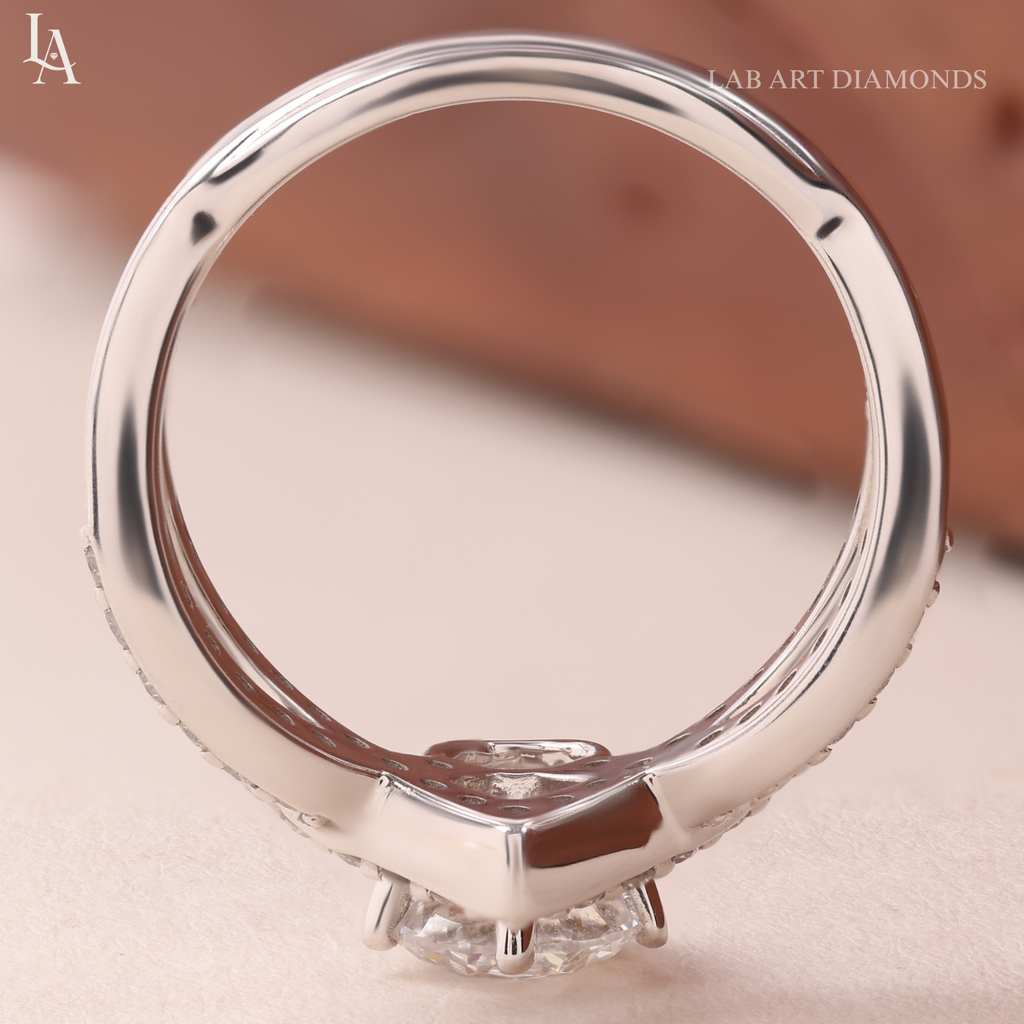 Round Cut Pave Crossover V Band Diamond Ring