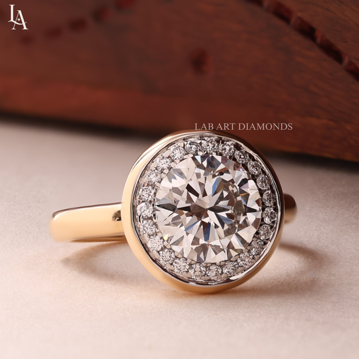 Round Cut Bezel Set Halo Engagement Ring