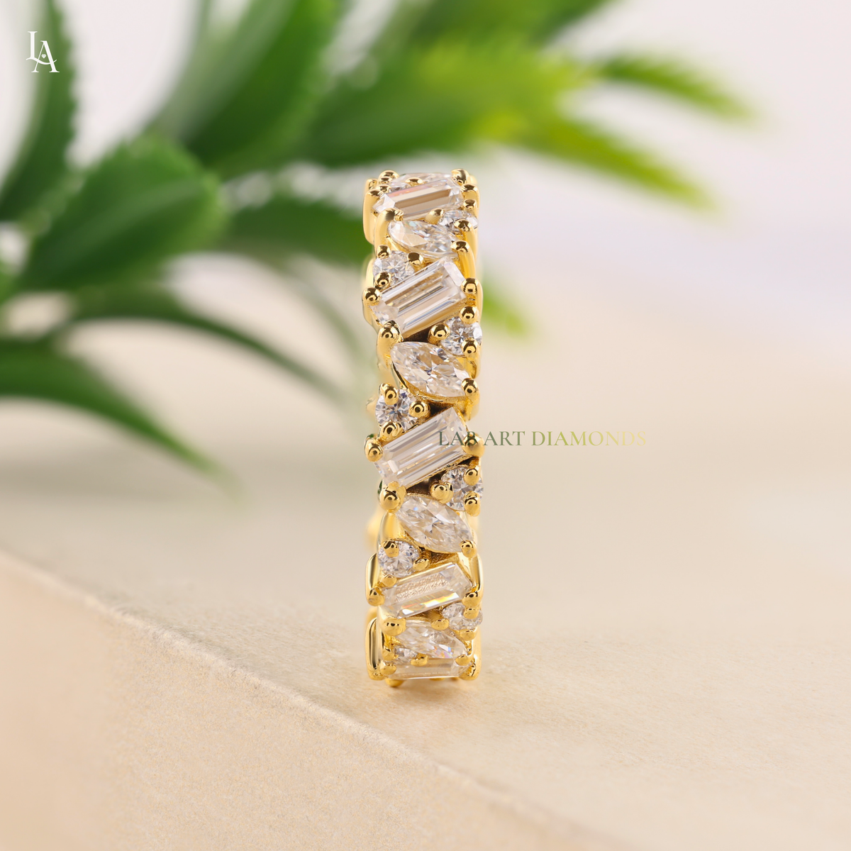 Mixed Cut Baguette Art Deco Wedding Ring