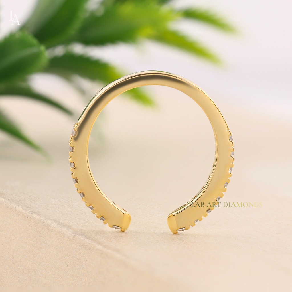 Modern Open Cuff Round Pave Half Eternity Adjustable Band