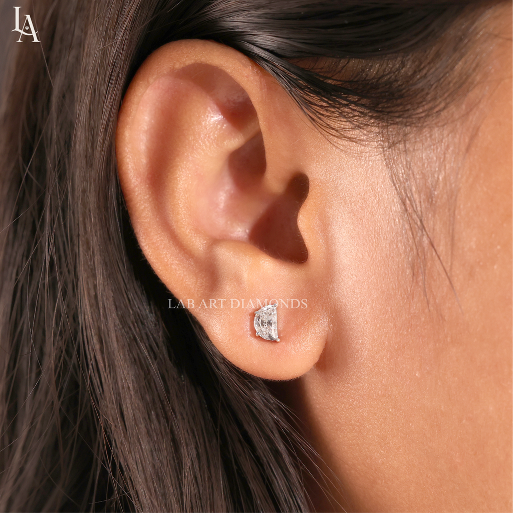 half Moon Cut Solitaire Stud Earrings