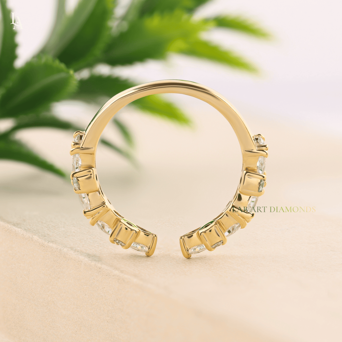 Floral Cluster Marquise Wide Leaf Wedding Band