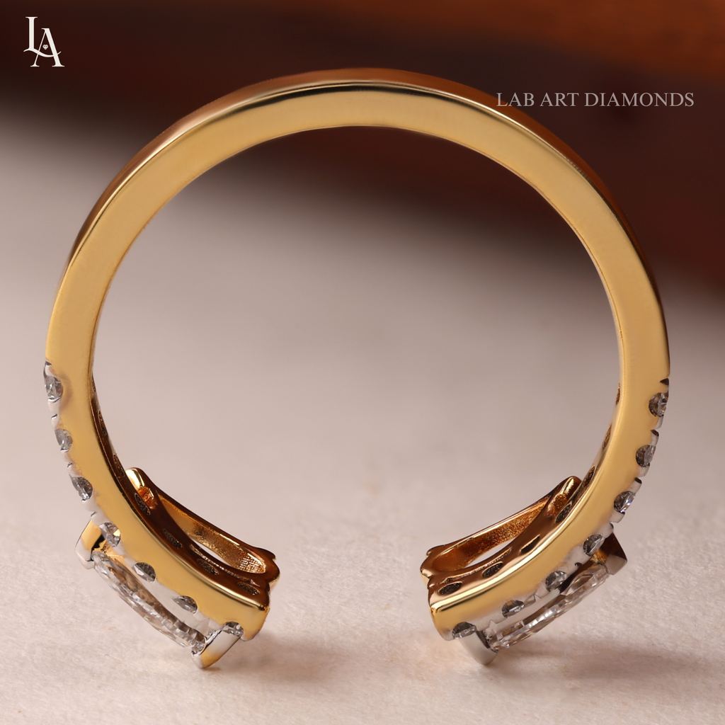 Pear Cut Open Cuff Toi et Moi Two Stone Ring