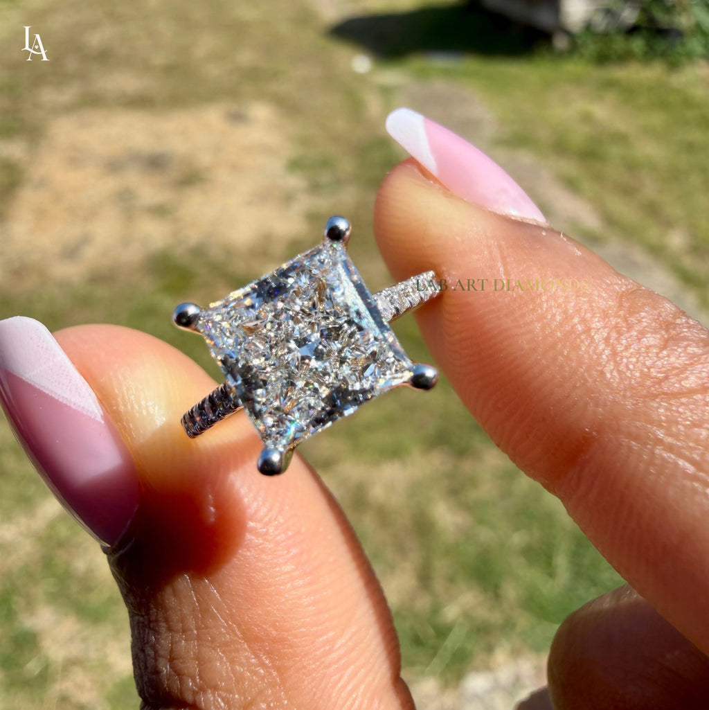 Princess Cut Pave Solitaire Engagement Ring