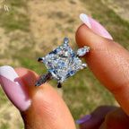 White gold Princess Cut Diamond Solitaire Engagement Ring with Hidden Halo and Four-Prong Setting