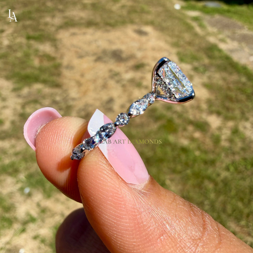 White gold Princess Cut Diamond Solitaire Engagement Ring with Hidden Halo and Four-Prong Setting