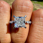 White gold Princess Cut Diamond Solitaire Engagement Ring with Hidden Halo and Four-Prong Setting