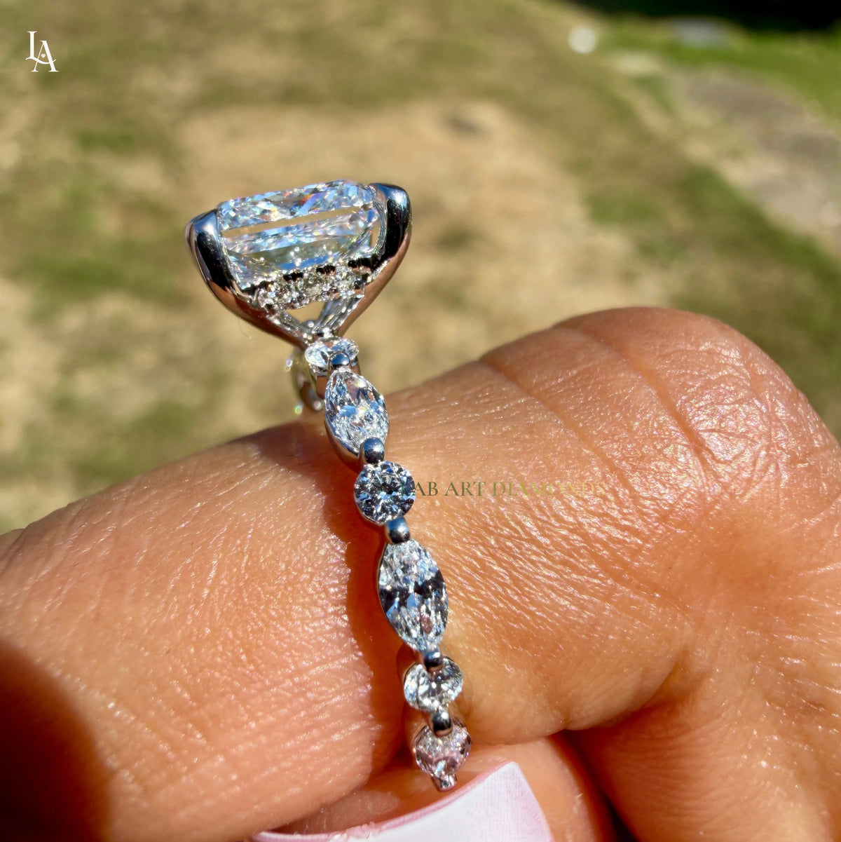 White gold Princess Cut Diamond Solitaire Engagement Ring with Hidden Halo and Four-Prong Setting
