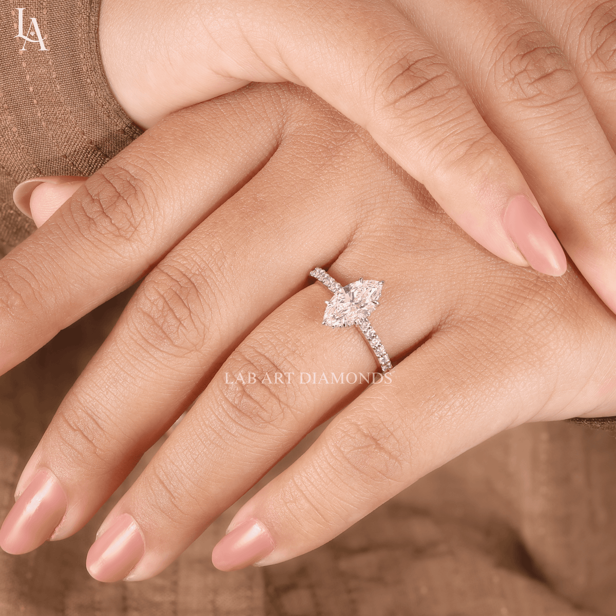 Marquise Cut Hidden Halo Engagement Ring