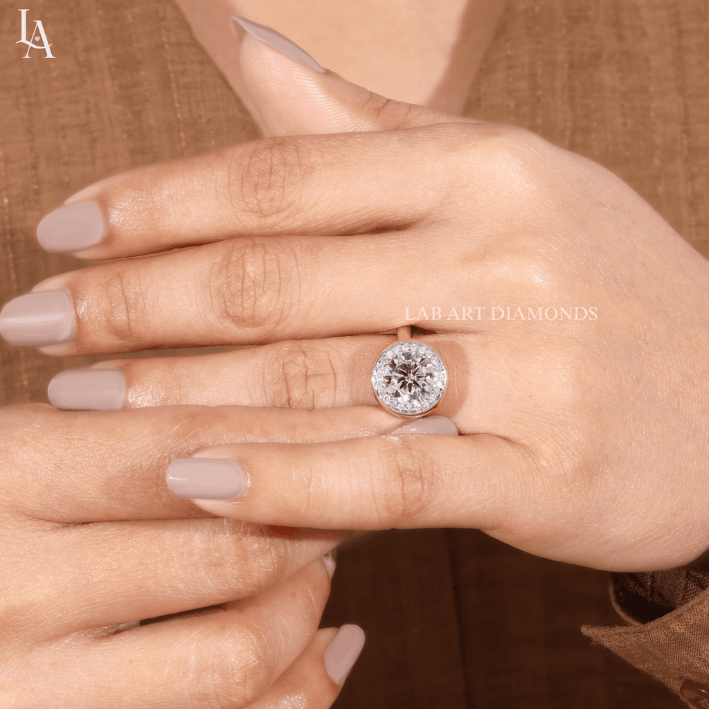 Round Cut Bezel Set Halo Engagement Ring