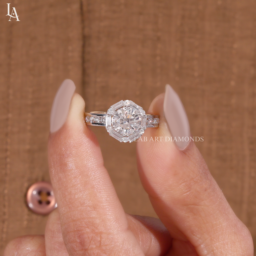 Round Cut Art Deco Halo Engagement Ring