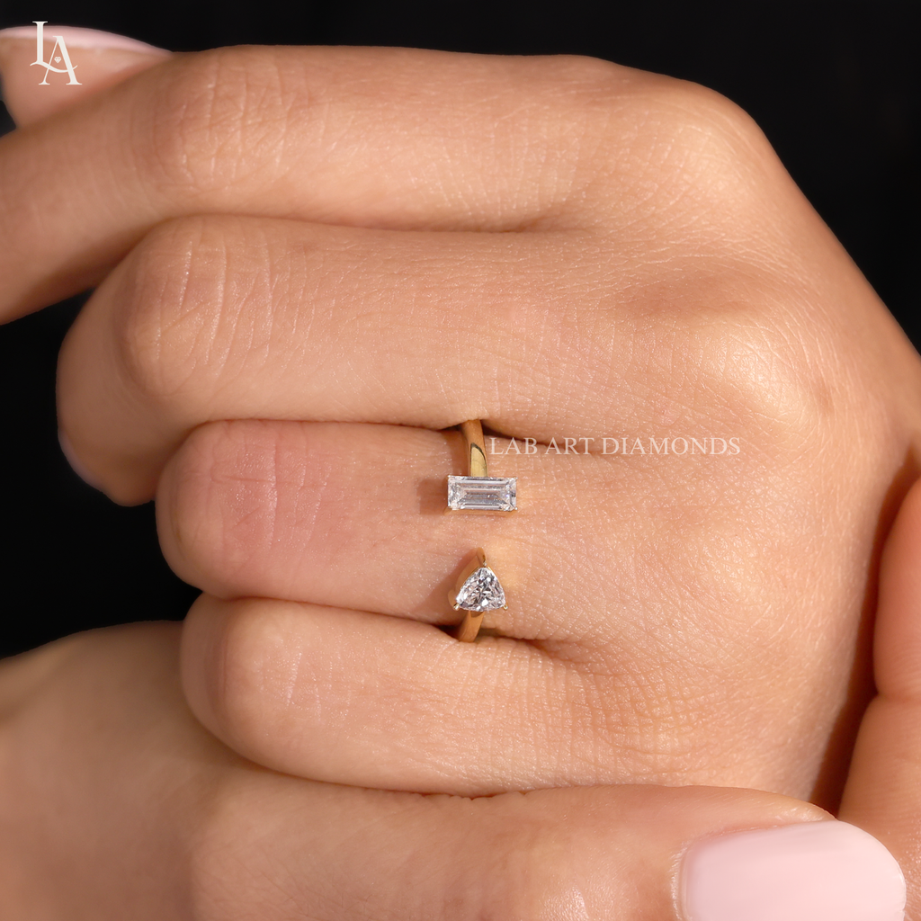 Toi Et Moi Baguette and Trillion Cuff Open Ring