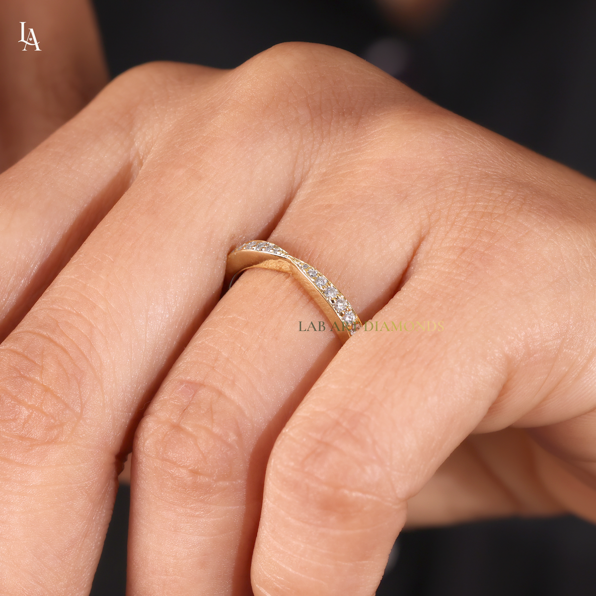 Pinched Tapered Pave Half Eternity Band