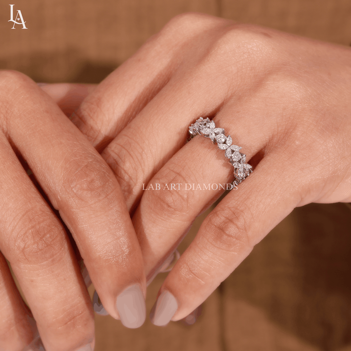 Marquise-Cut  Flower Eternity Band
