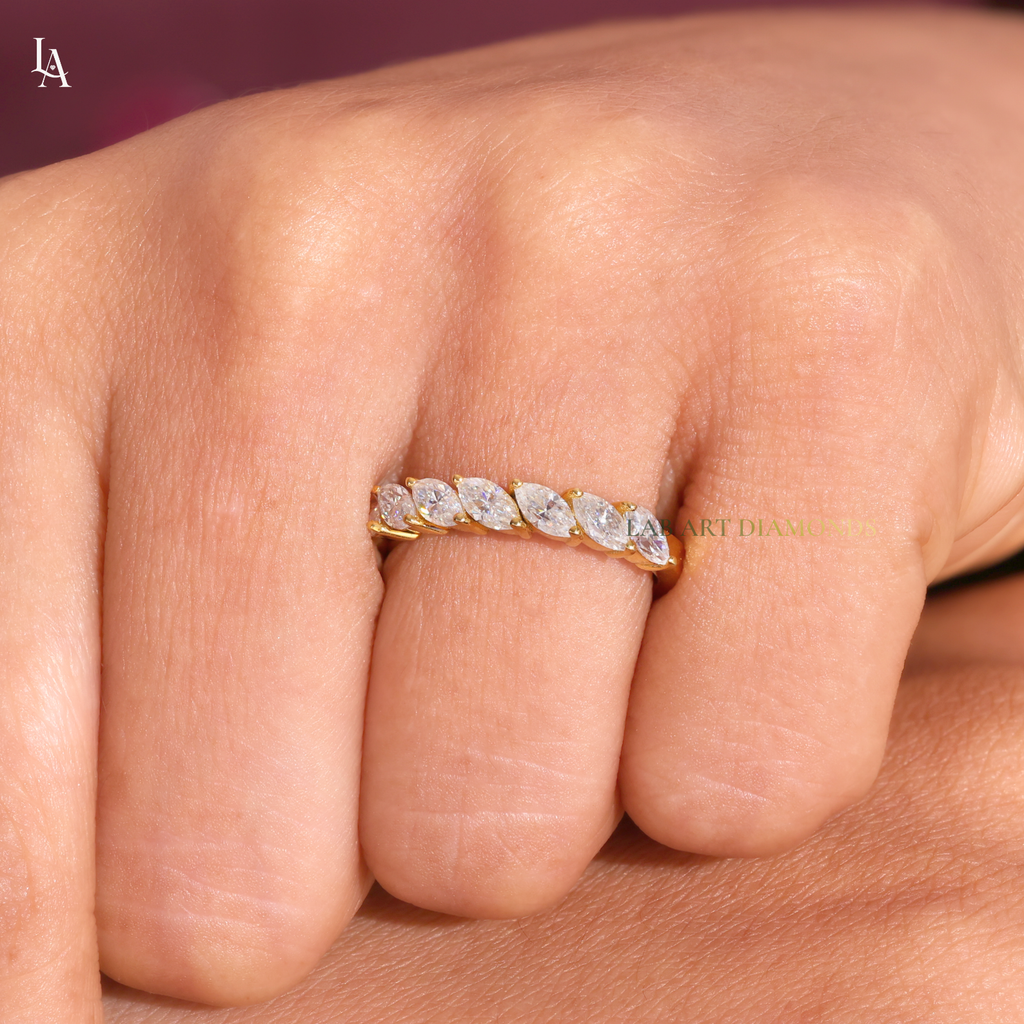 Slanted Leaf Marquise 7 Stone Half Eternity Band