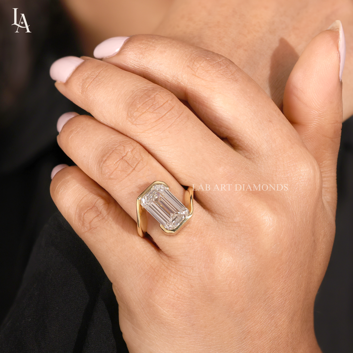Emerald Cut Bezel Bypass Solitaire Ring
