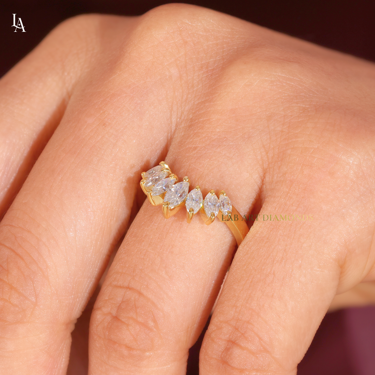 Nature Inspired Marquise Petal Crown Curved Band