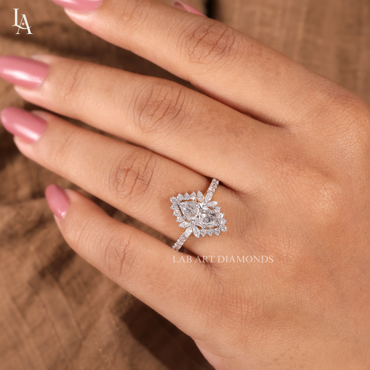 Marquise Cut Halo Engagement Ring