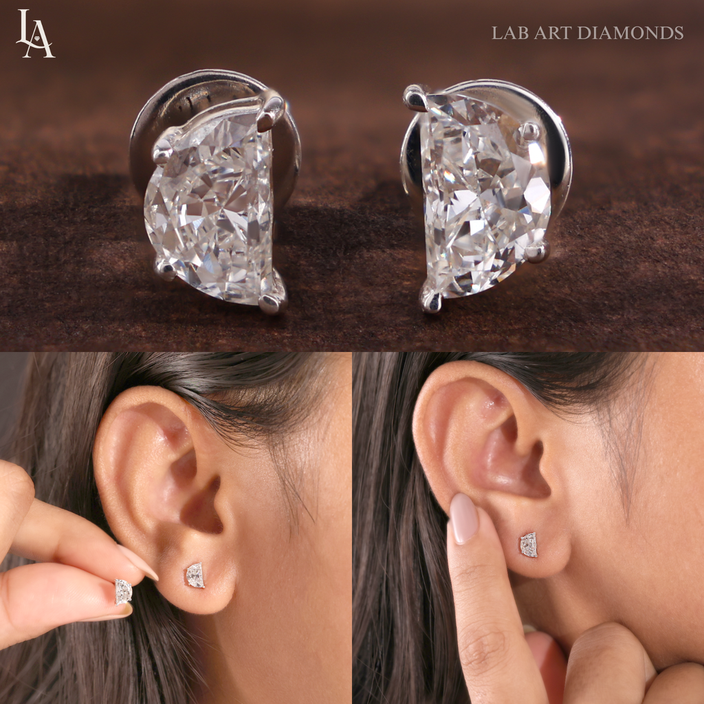 half Moon Cut Solitaire Stud Earrings