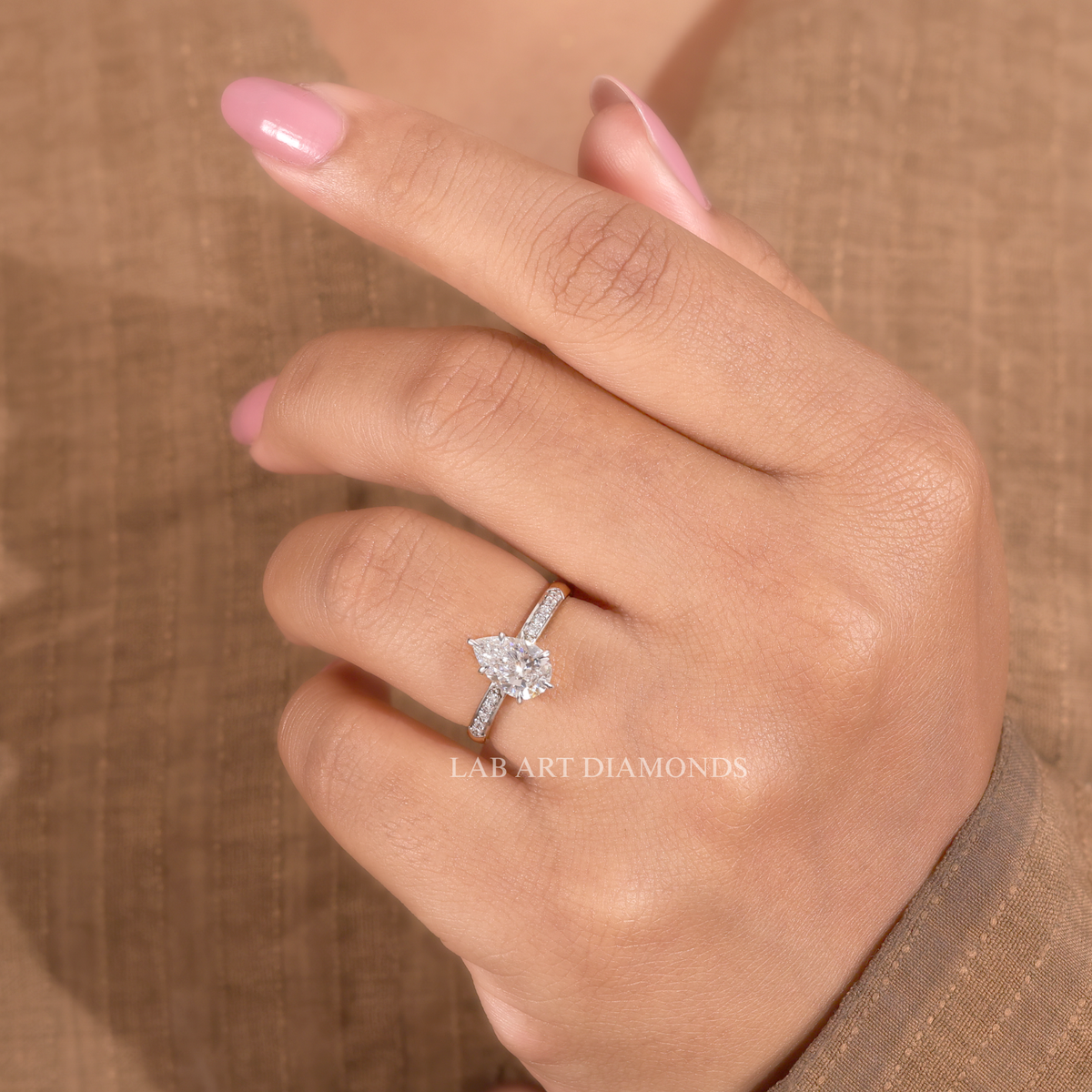 Pear Cut Tapered Pave Band Engagement Ring