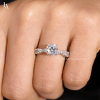 Beaded Twist Milgrain Pave Engagement Ring