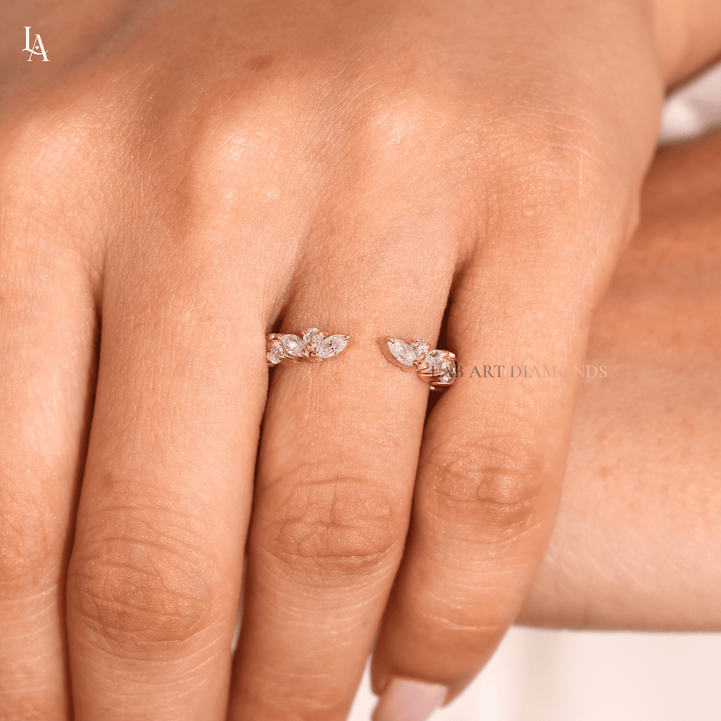 Floral Cluster Marquise Wide Leaf Wedding Band